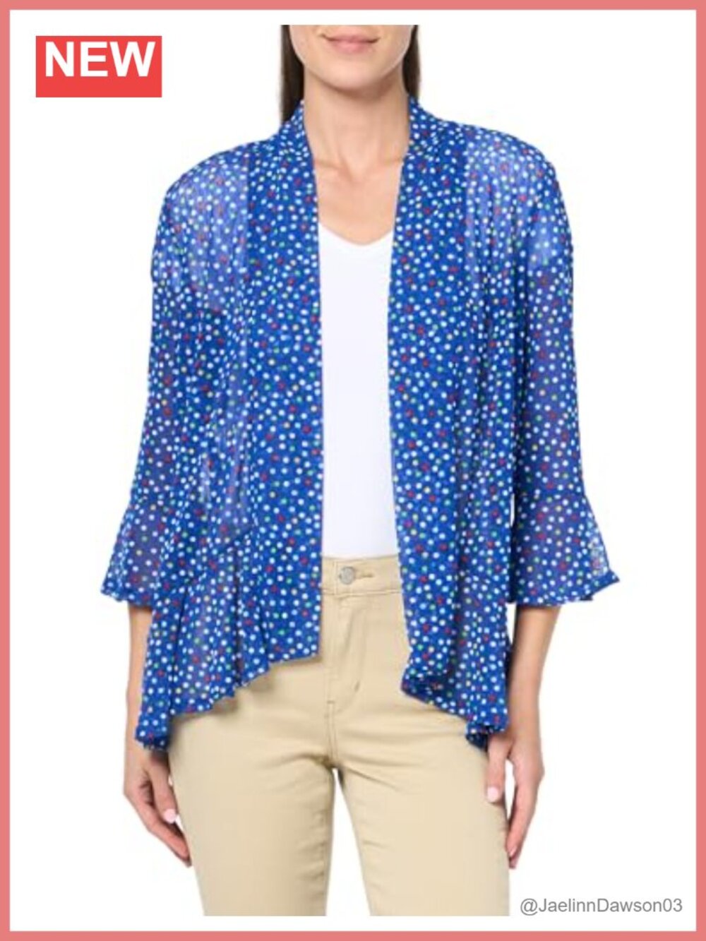 Women's 3/4 Flounce Sleeve Circle Hem Open Front Jacket Polka Dot Casual